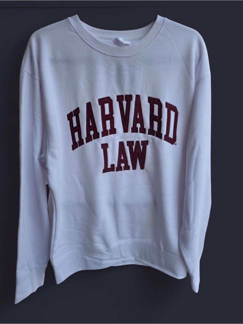 White Harvard Law crew neck sweatshirt